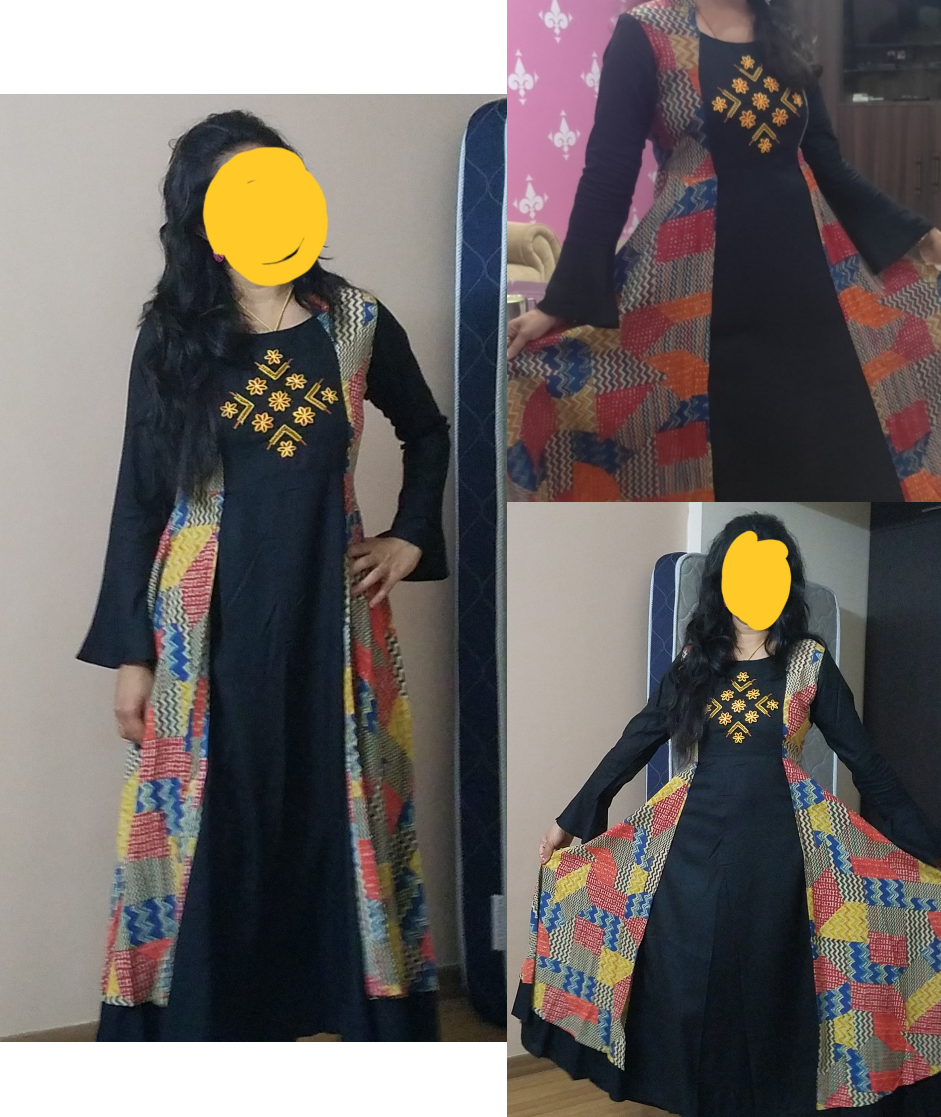 Image of Black Anarkali Shrug Style Embroidered Kurta for Women