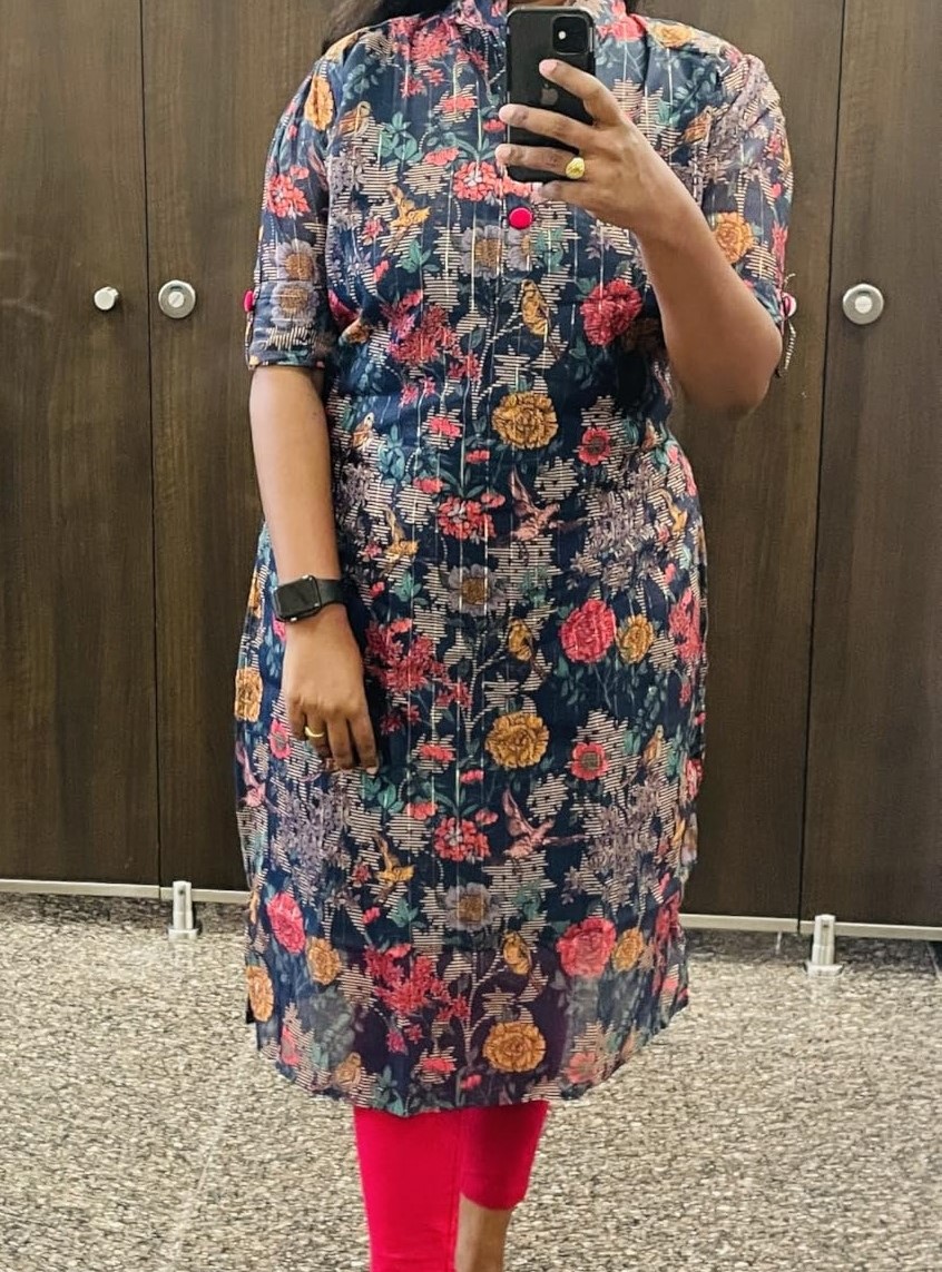 Image of Floral Chanderi Kurta with Elbow Sleeves – Straight Fit